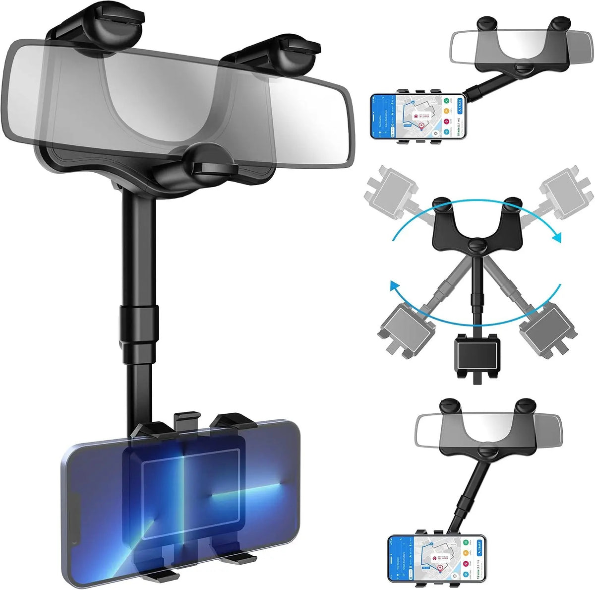 Mroace Rotatable Retractable Rear View Mirror Phone Holder