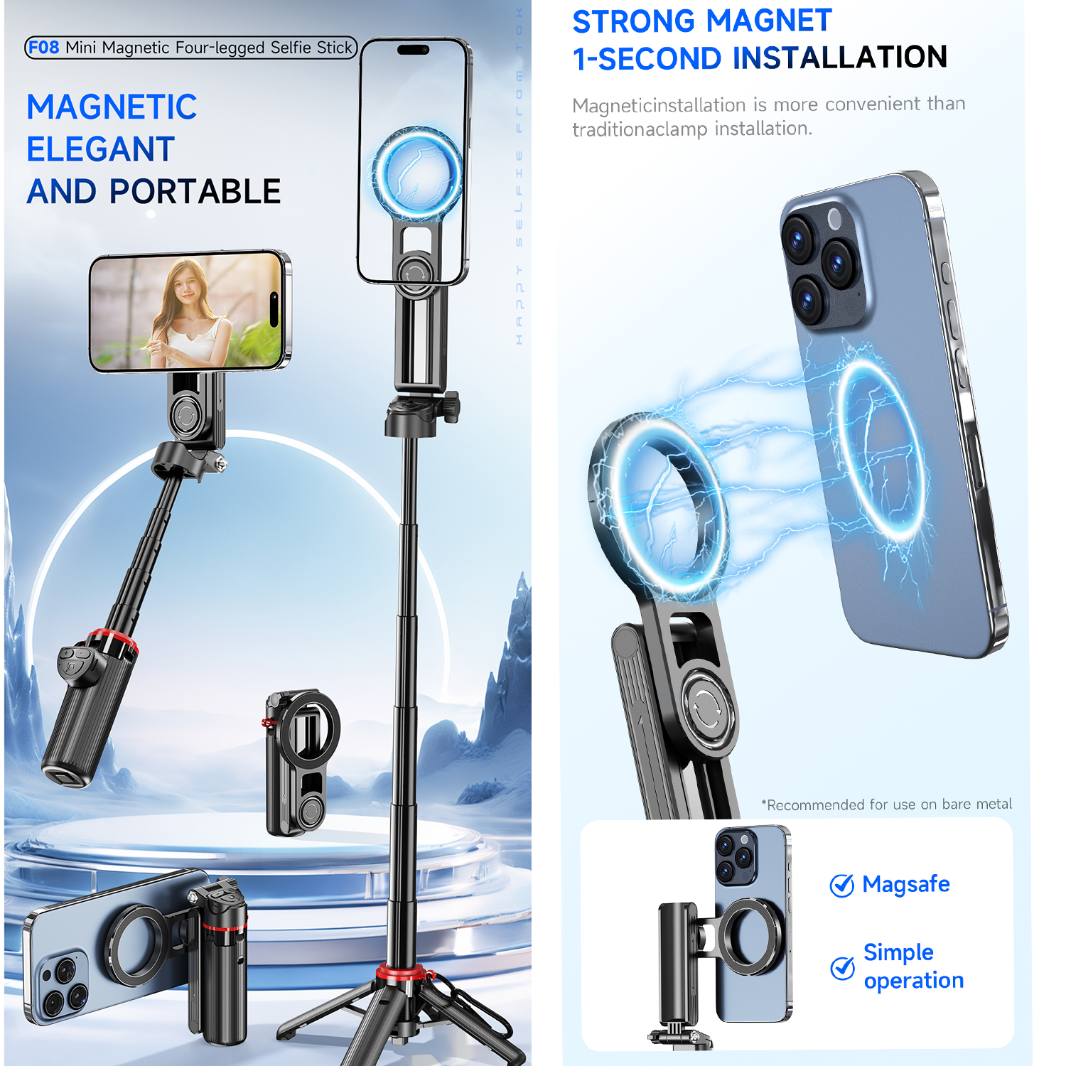 Mroace 4-in-1 Multifunctional Magnetic Selfie Stick
