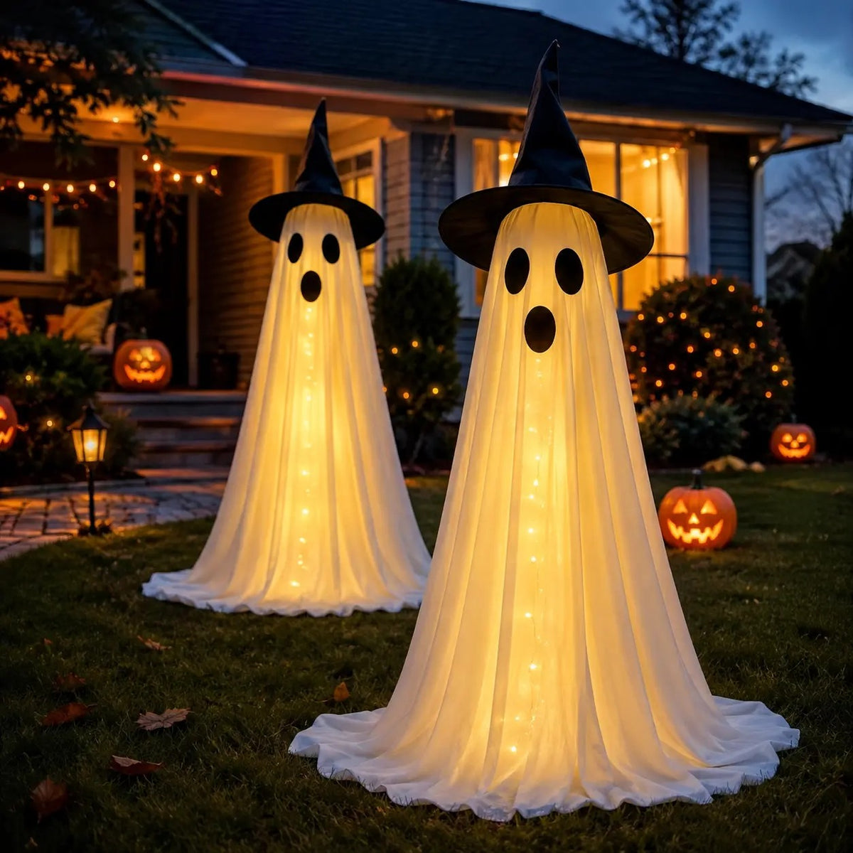 Mroace 2-Piece Battery-Powered LED Ghost String Light Set
