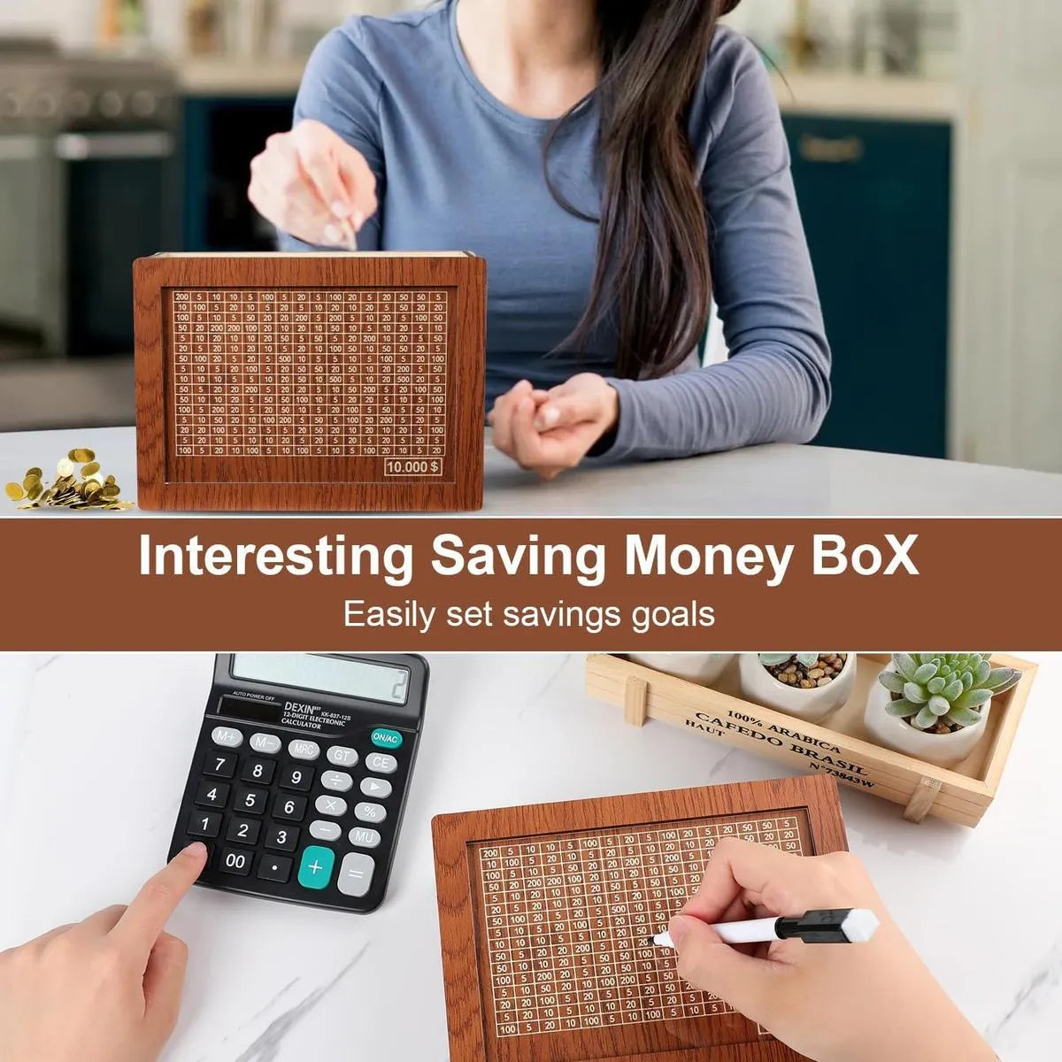 Mroace Wooden Digital Counting Coin Bank Savings Box