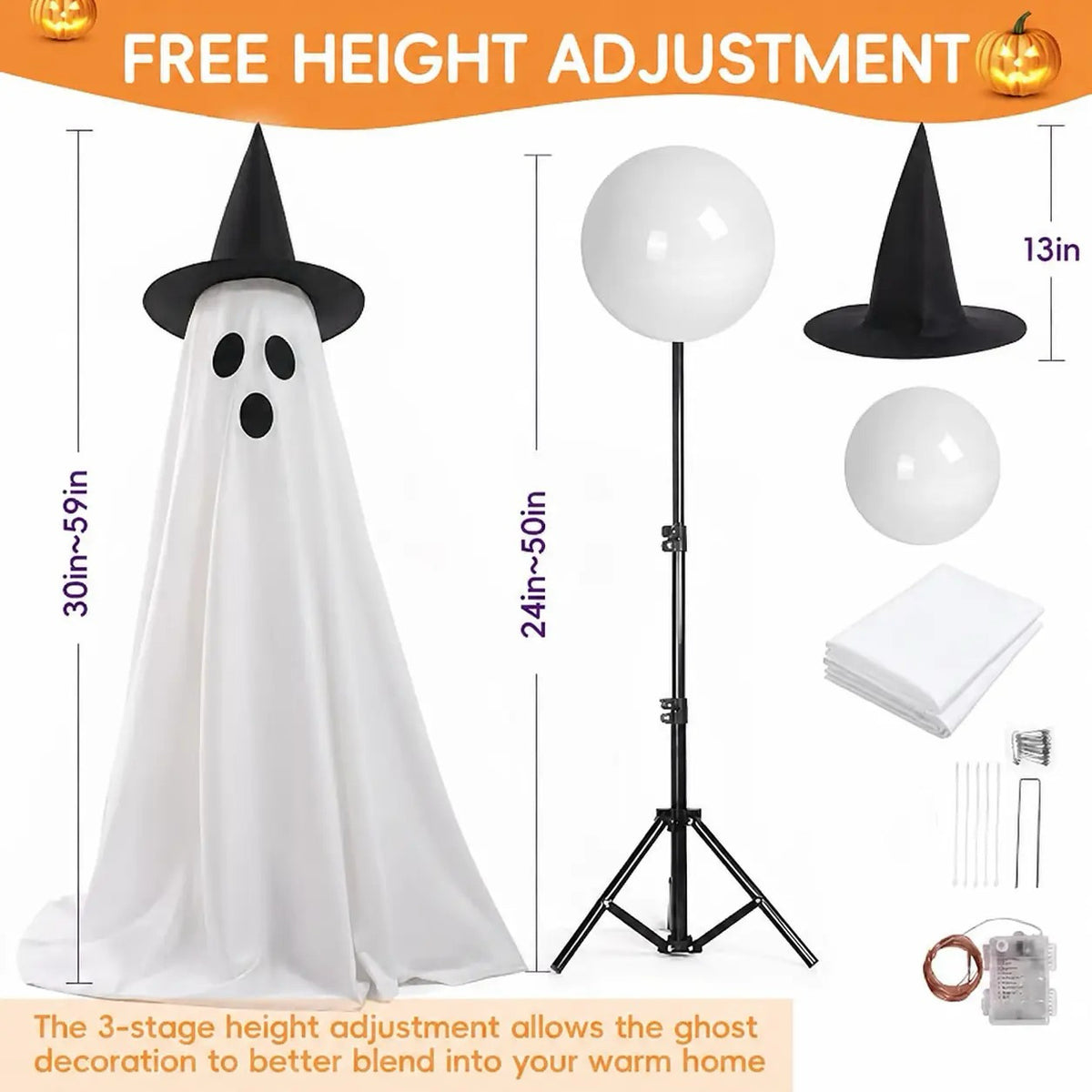 Mroace 2-Piece Battery-Powered LED Ghost String Light Set