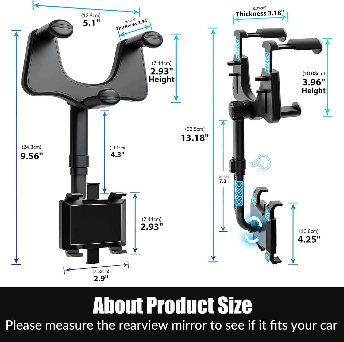 Mroace Rotatable Retractable Rear View Mirror Phone Holder