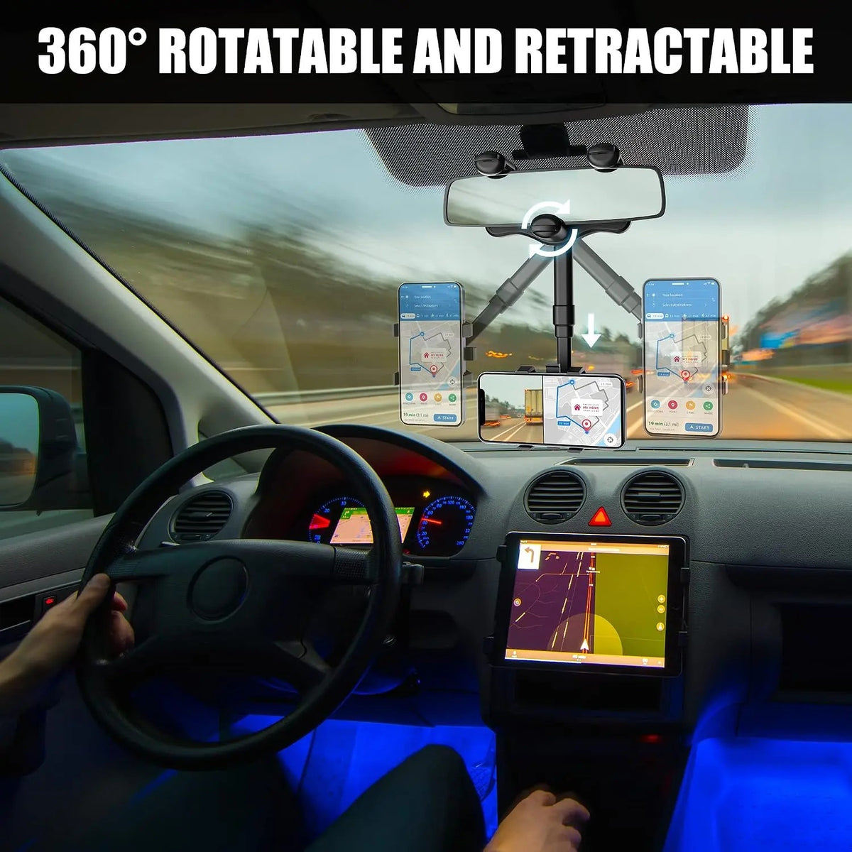 Mroace Rotatable Retractable Rear View Mirror Phone Holder