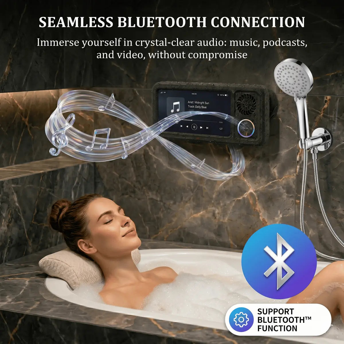 Mroace Waterproof Shower Phone Holder With Bluetooth Speaker
