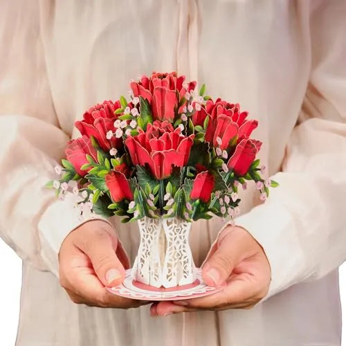 Mroace 3D Pop Up Bouquet Greeting Card with Envelope