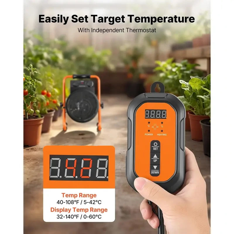 Mroace 1500W Electric Greenhouse Heater with Digital Thermostat IPX4