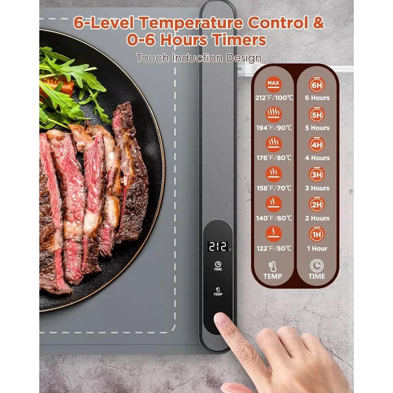 Mroace Roll-Up Electric Food Warming Mat 6 Heat Settings 6 Hour Timer