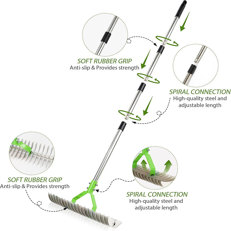 Mroace 67-Inch Thatch Rake for Lawns