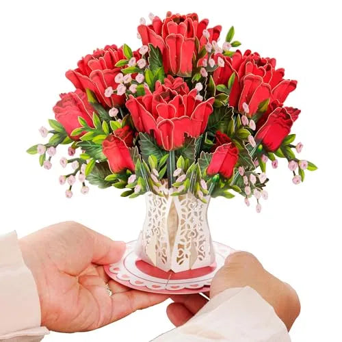 Mroace 3D Pop Up Bouquet Greeting Card with Envelope