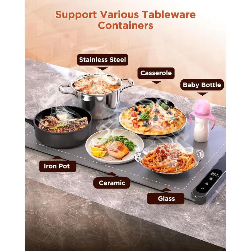 Mroace Roll-Up Electric Food Warming Mat 6 Heat Settings 6 Hour Timer
