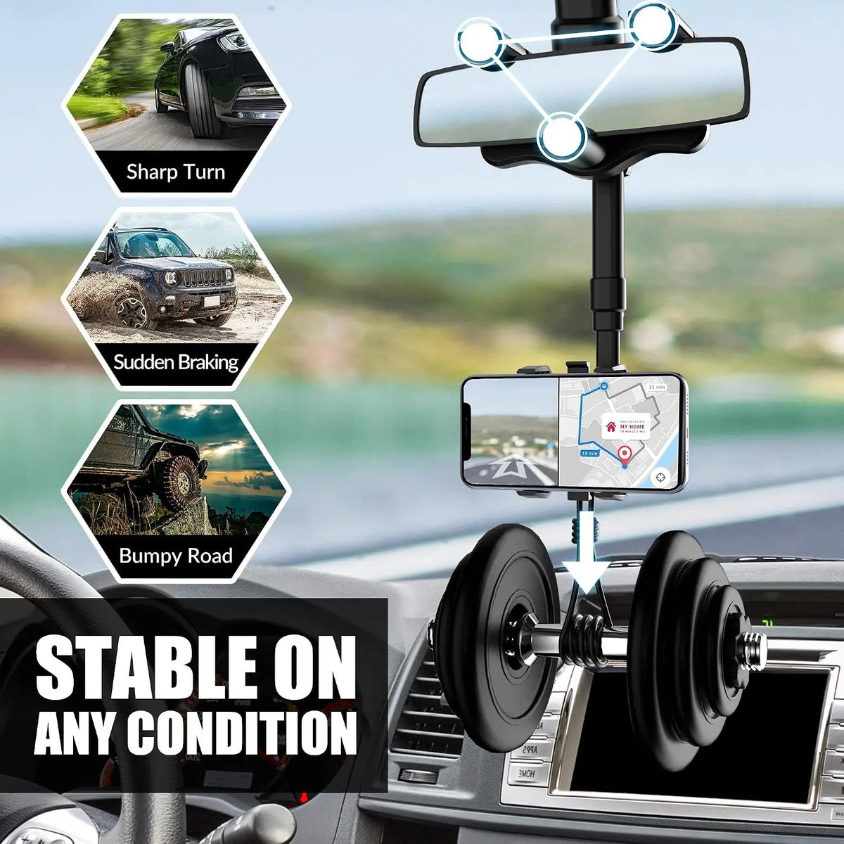 Mroace Rotatable Retractable Rear View Mirror Phone Holder