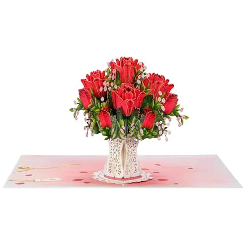 Mroace 3D Pop Up Bouquet Greeting Card with Envelope