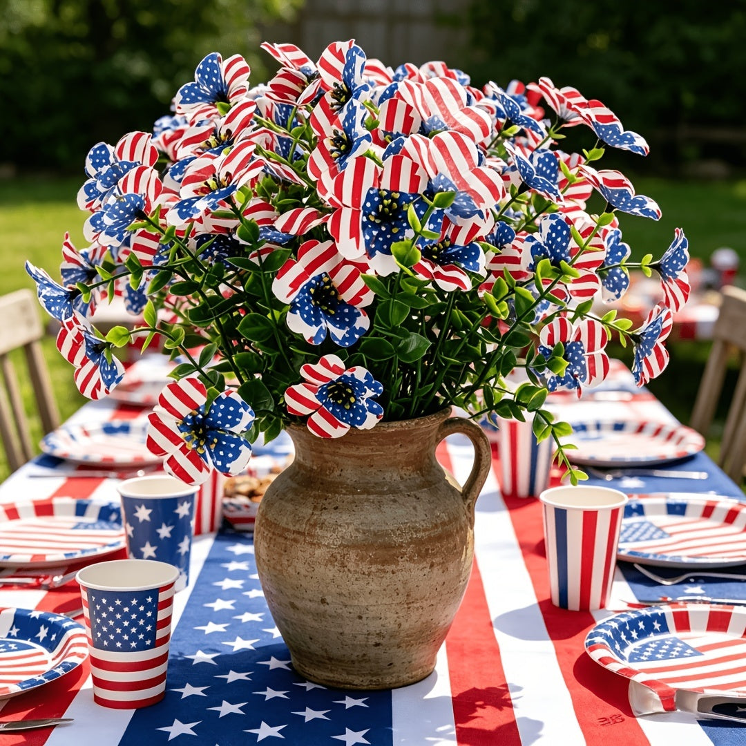Mroace Patriotic Red White Blue Artificial Flowers
