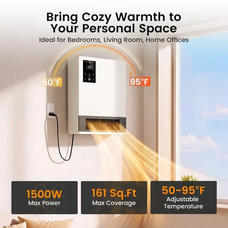 Mroace 1500 Watt Wall Mounted Electric Heater with Remote Control