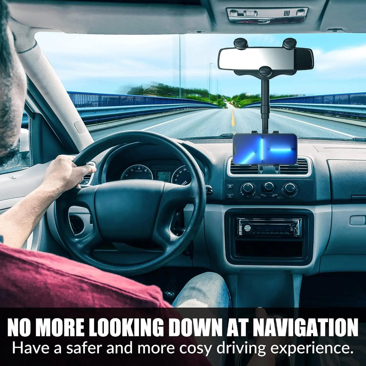 Mroace Rotatable Retractable Rear View Mirror Phone Holder