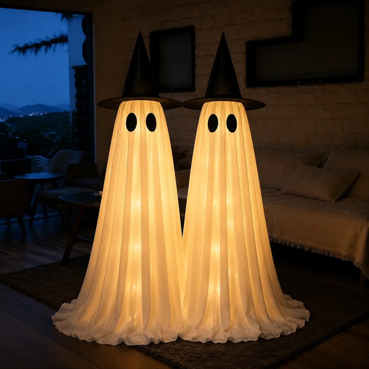 Mroace 2-Piece Battery-Powered LED Ghost String Light Set