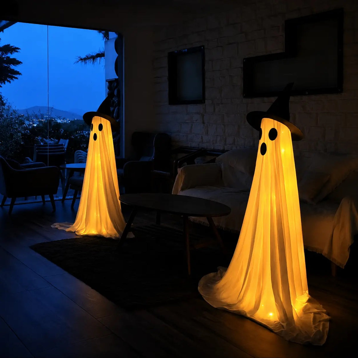 Mroace 2-Piece Battery-Powered LED Ghost String Light Set