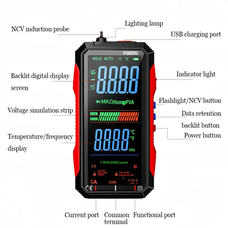 Mroace 6000 Count True RMS Digital Multimeter with Auto-Ranging