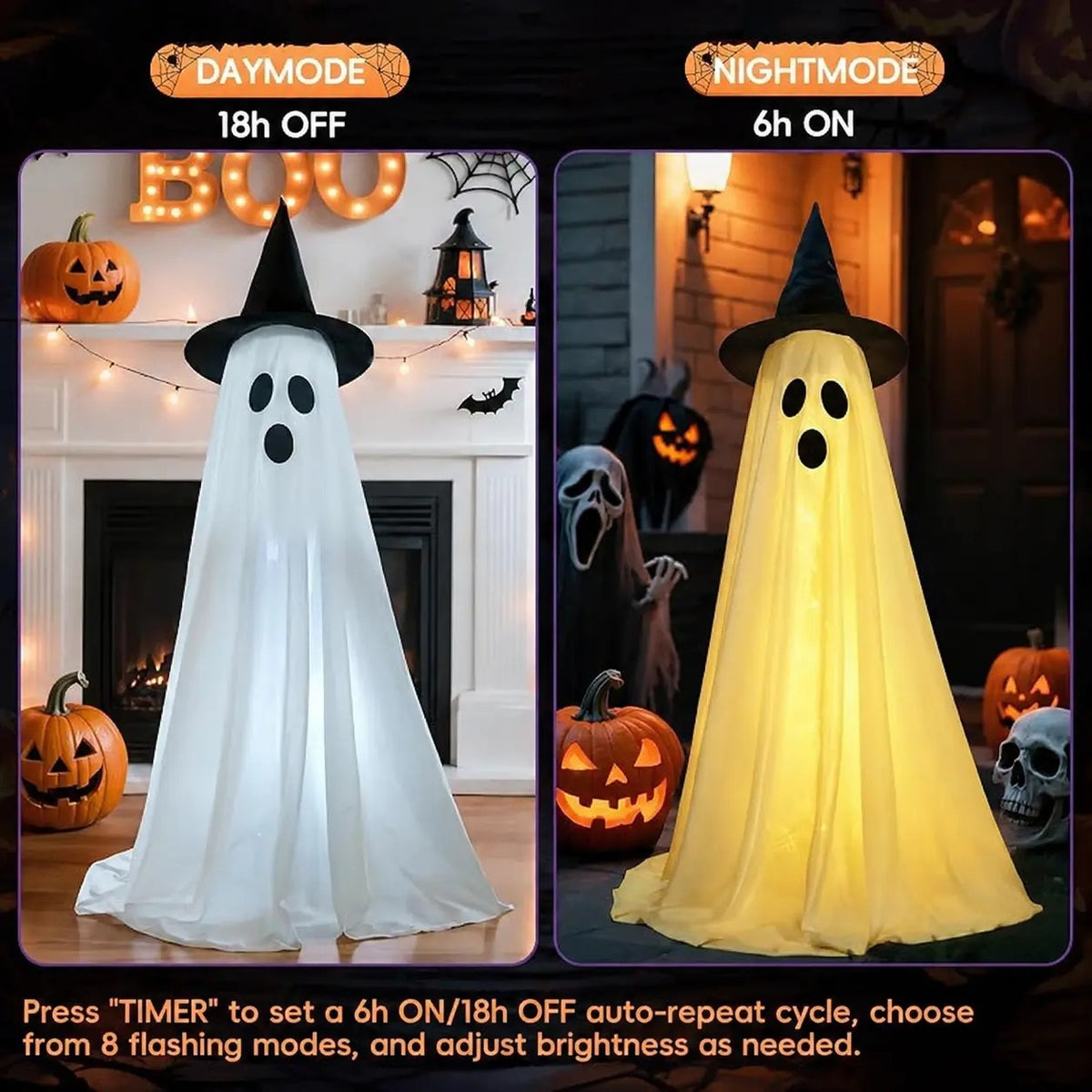 Mroace 2-Piece Battery-Powered LED Ghost String Light Set