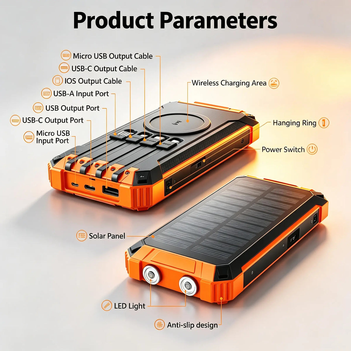 Mroace Solar Wireless Portable Power Bank