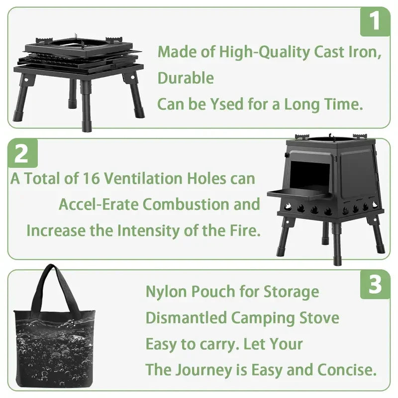 Portable Compact Cast Iron Wood - Image 9