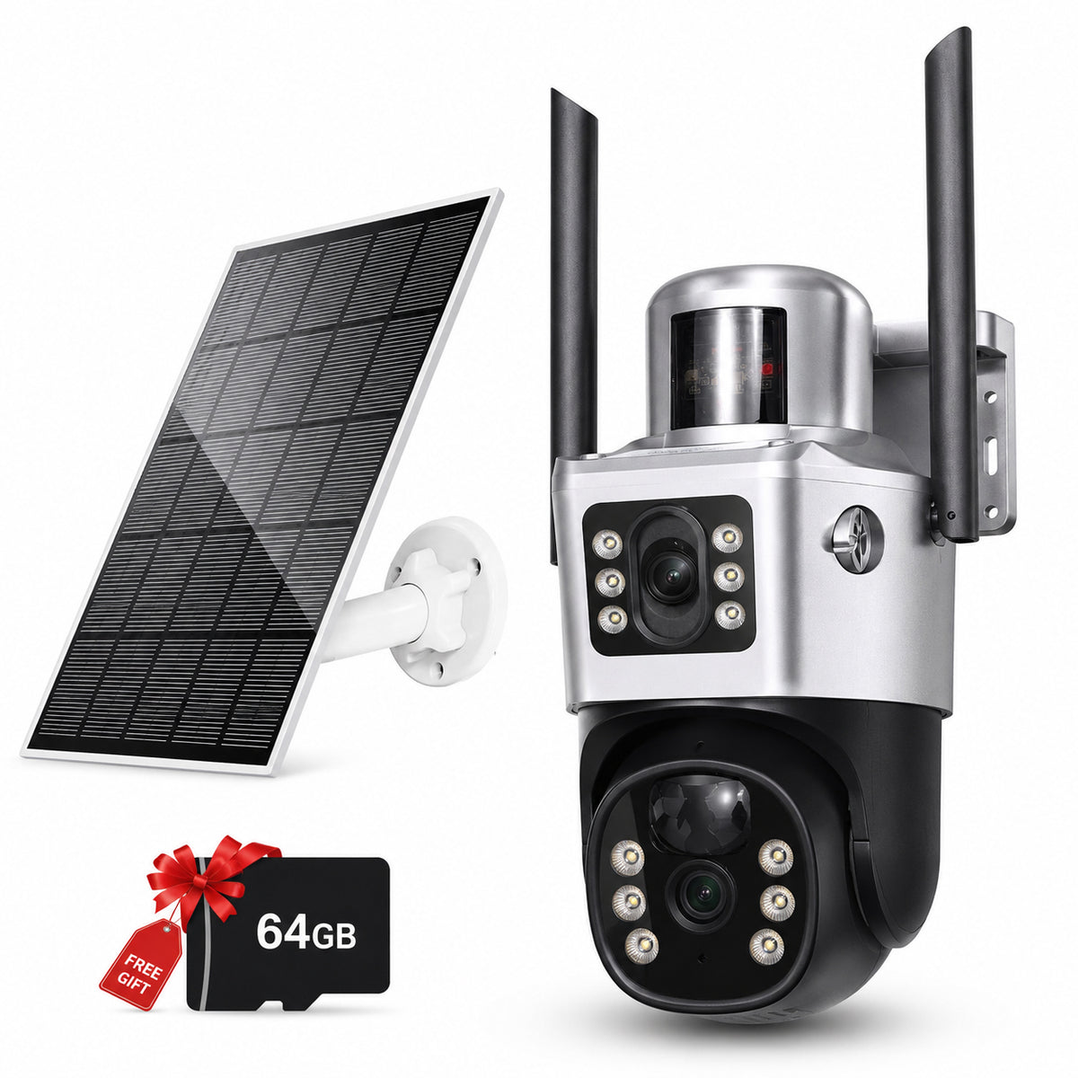 Mroace Solar Powered 2K Dual Lens AI Security Camera