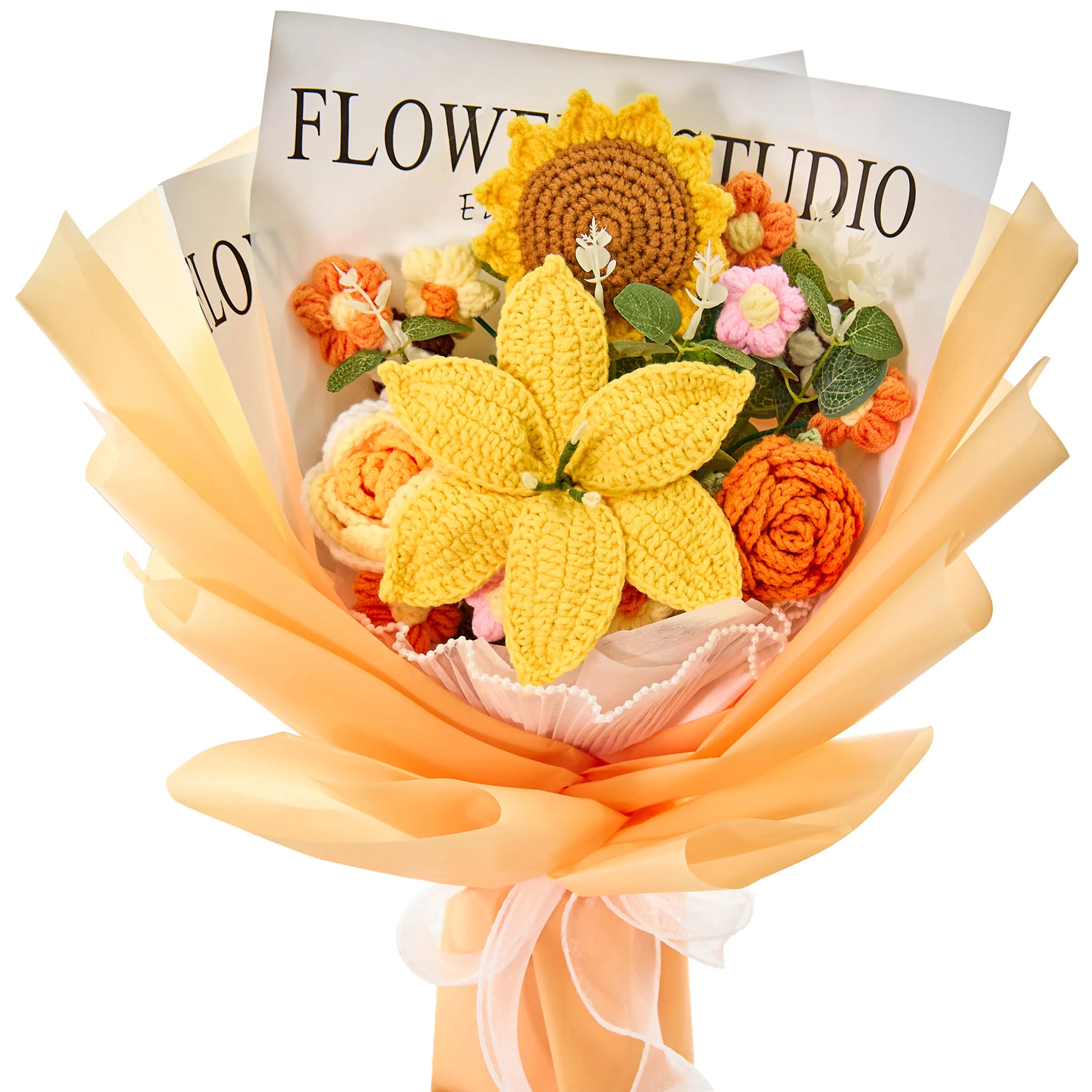 Mroace Handmade Large Crochet Graduation Flowers Bouquet
