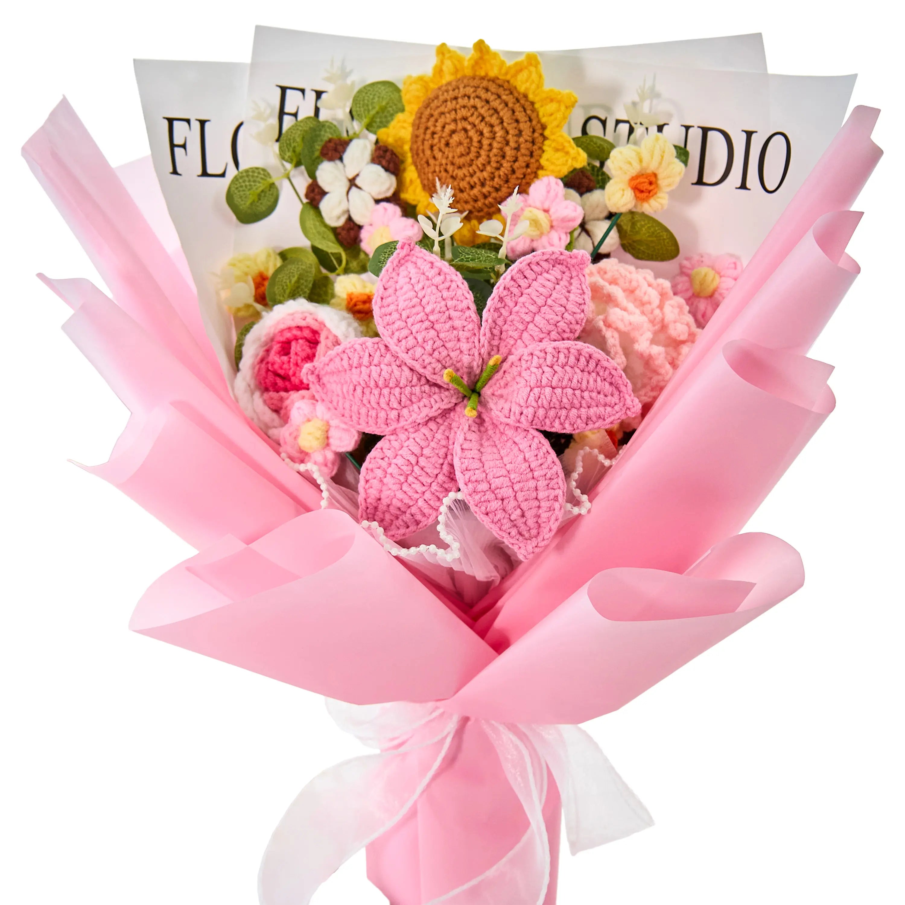 Mroace Handmade Large Crochet Graduation Flowers Bouquet