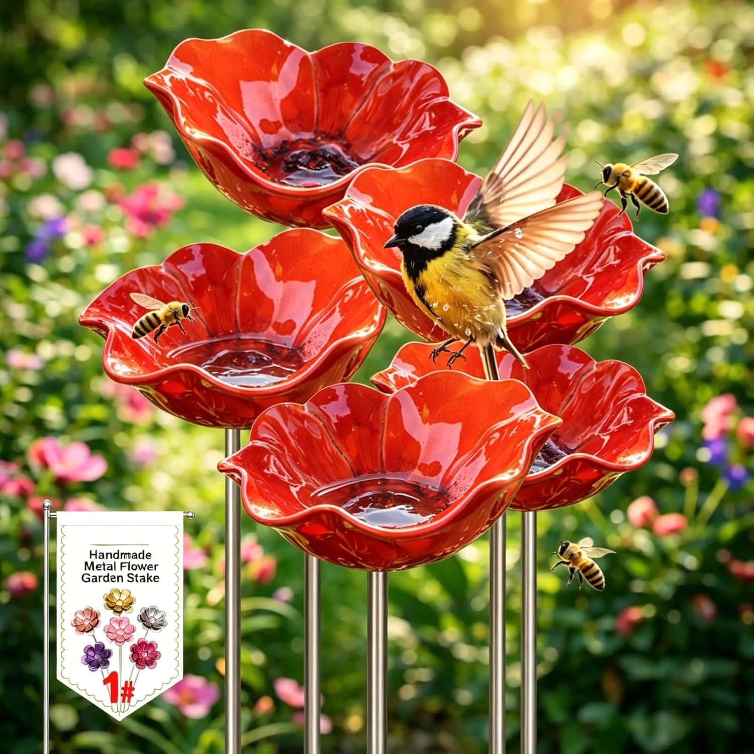 Mroace Decorative Handmade Metal Flower Bird Feeder Garden Stake