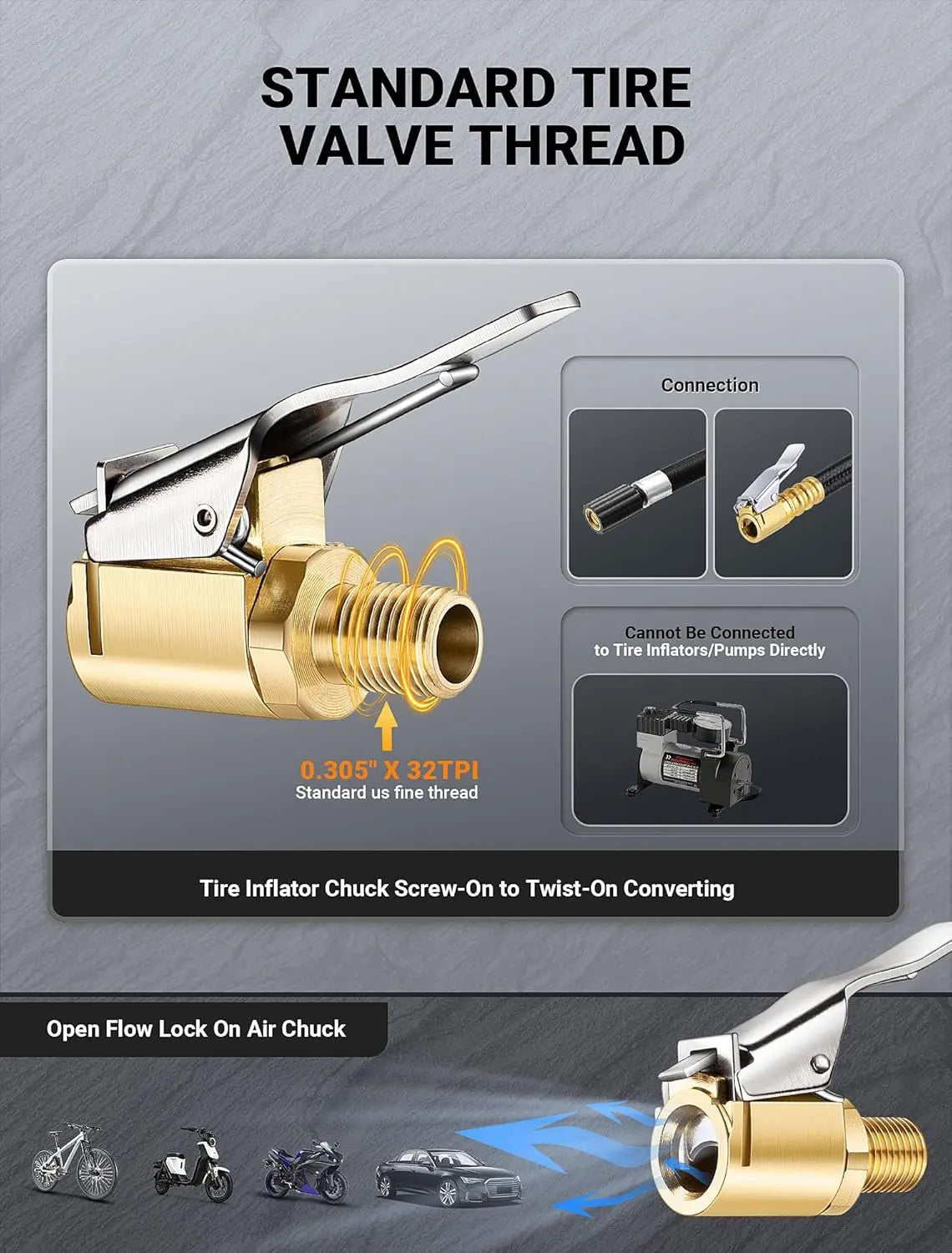 Mroace Brass Locking Tire Air Chuck Adapter Set