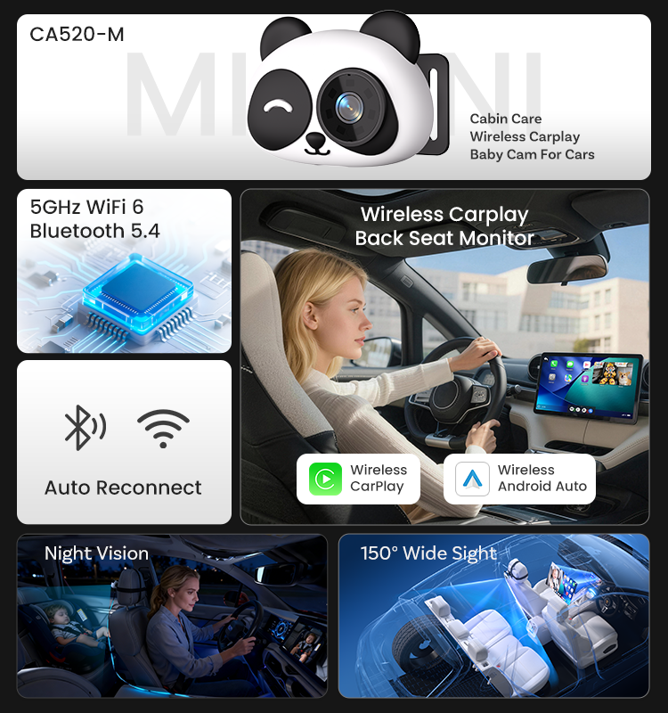 Mroace 1080P HD Baby Car Camera with Wireless CarPlay Adapter