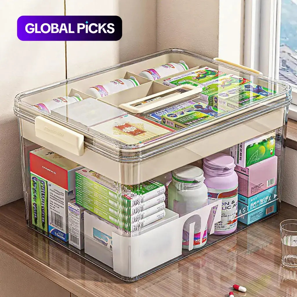 Mroace Large Capacity Portable Clear Medicine Storage Box