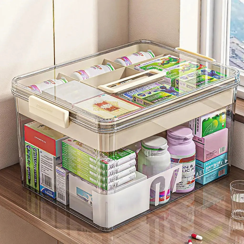 Mroace Large Capacity Portable Clear Medicine Storage Box