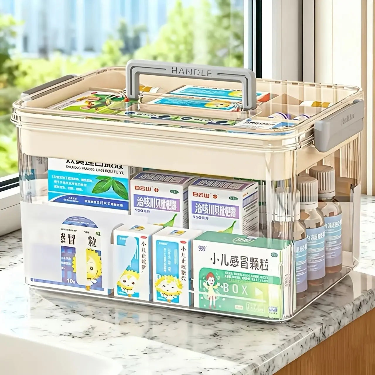 Mroace Large Capacity Portable Clear Medicine Storage Box