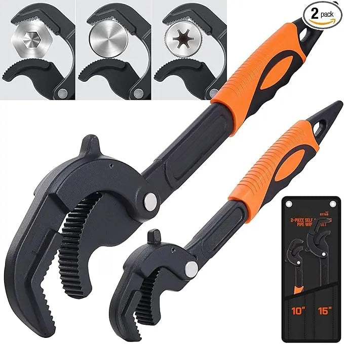 Mroace Heavy-Duty Self-Adjusting Pipe Wrench Set