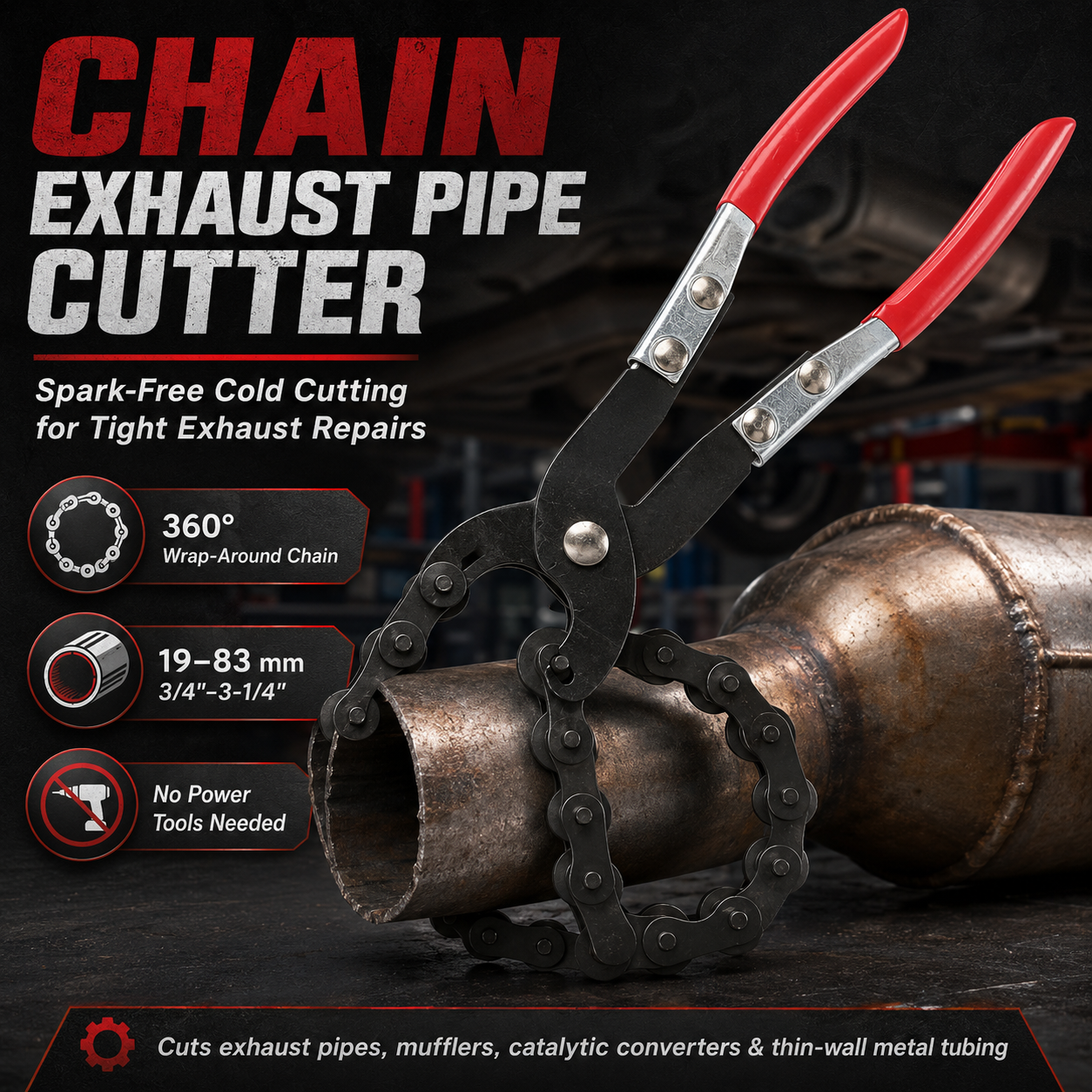 Mroace Heavy Duty Exhaust Pipe Chain Cutter Tool 3/4"–3-1/4"