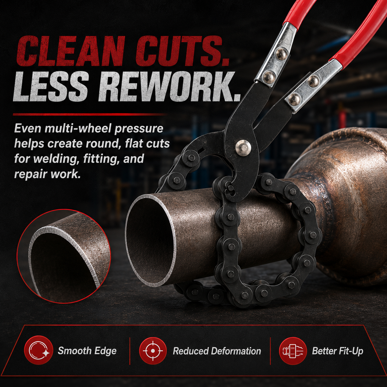Mroace Heavy Duty Exhaust Pipe Chain Cutter Tool 3/4"–3-1/4"