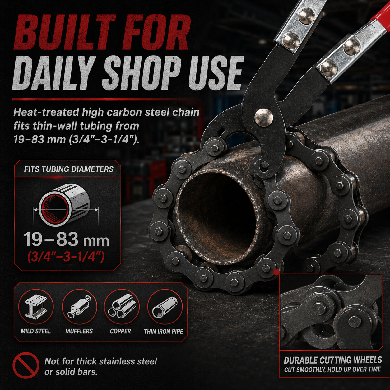 Mroace Heavy Duty Exhaust Pipe Chain Cutter Tool 3/4"–3-1/4"