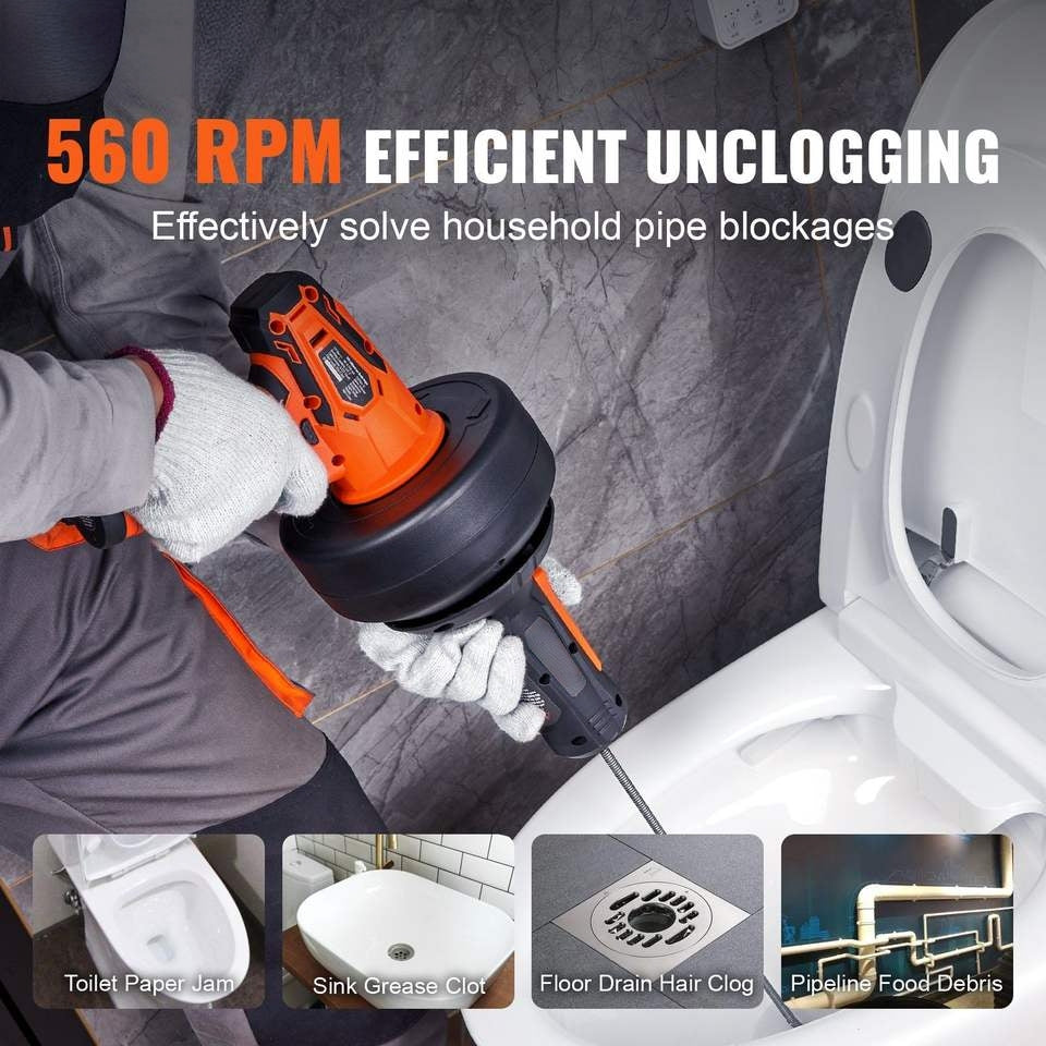 Mroace Cordless Automatic Feed Drain Auger