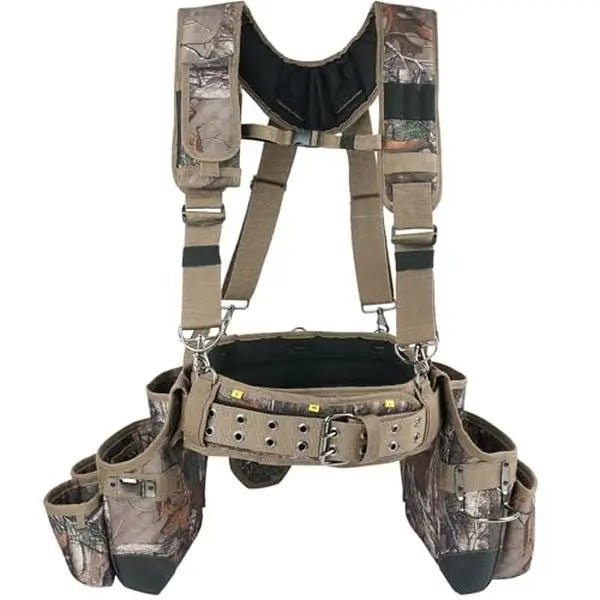 Mroace Heavy Duty Camo Tool Belt With Suspenders