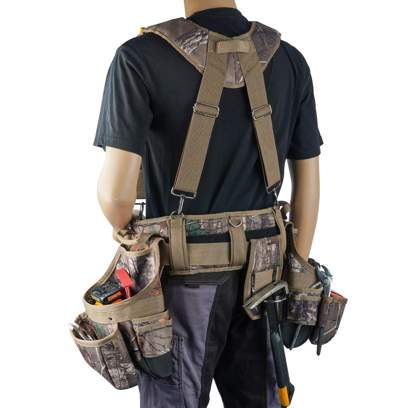 Mroace Heavy Duty Camo Tool Belt With Suspenders