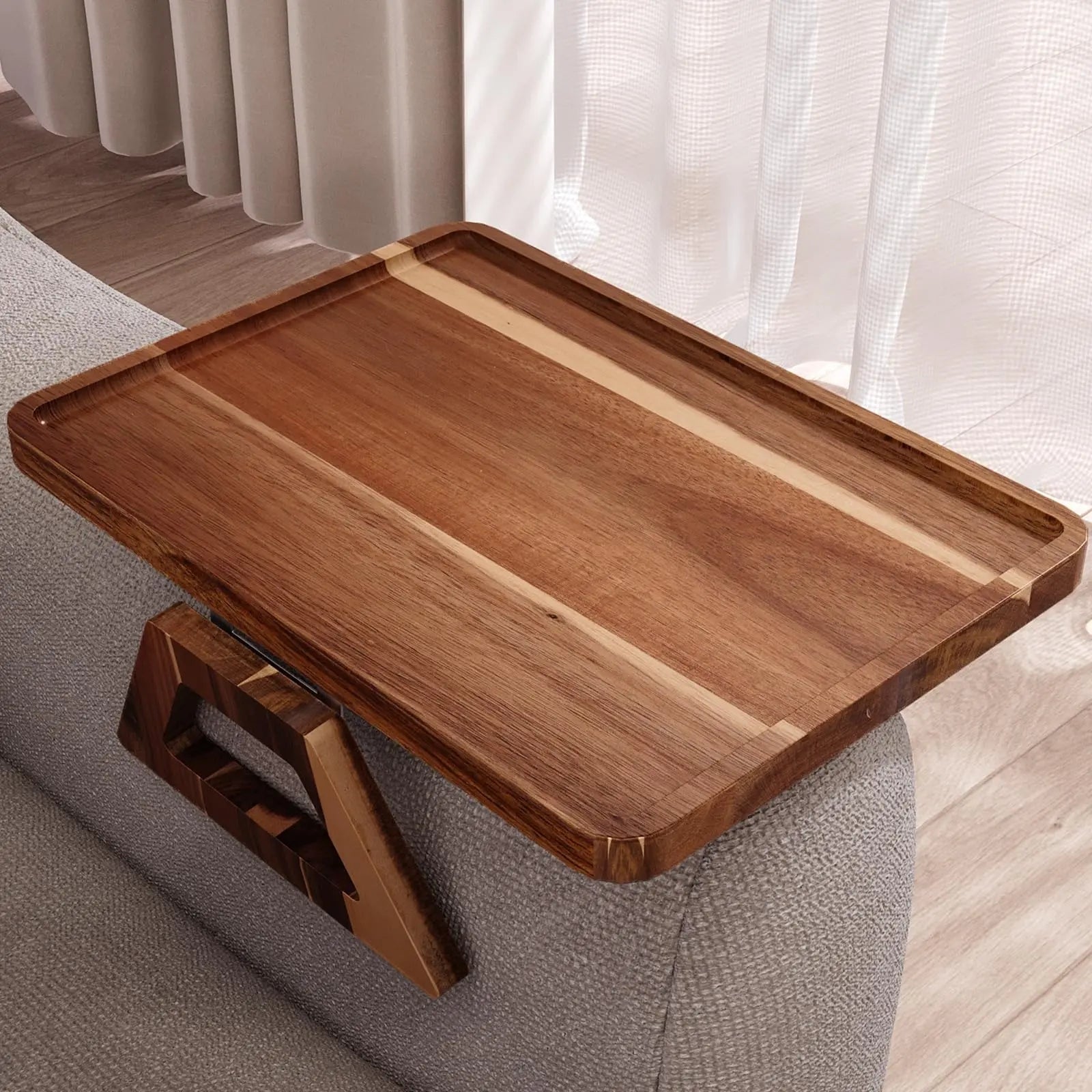 Mroace Folding Acacia Wood Couch Arm Tray