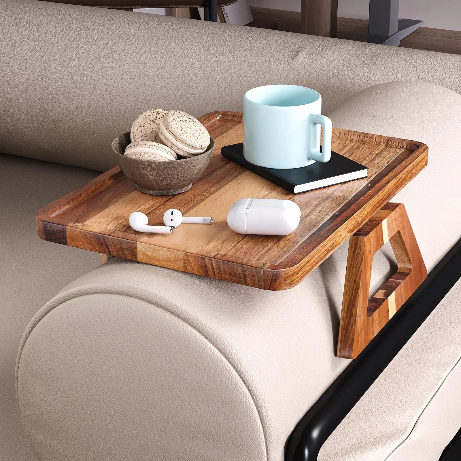 Mroace Folding Acacia Wood Couch Arm Tray