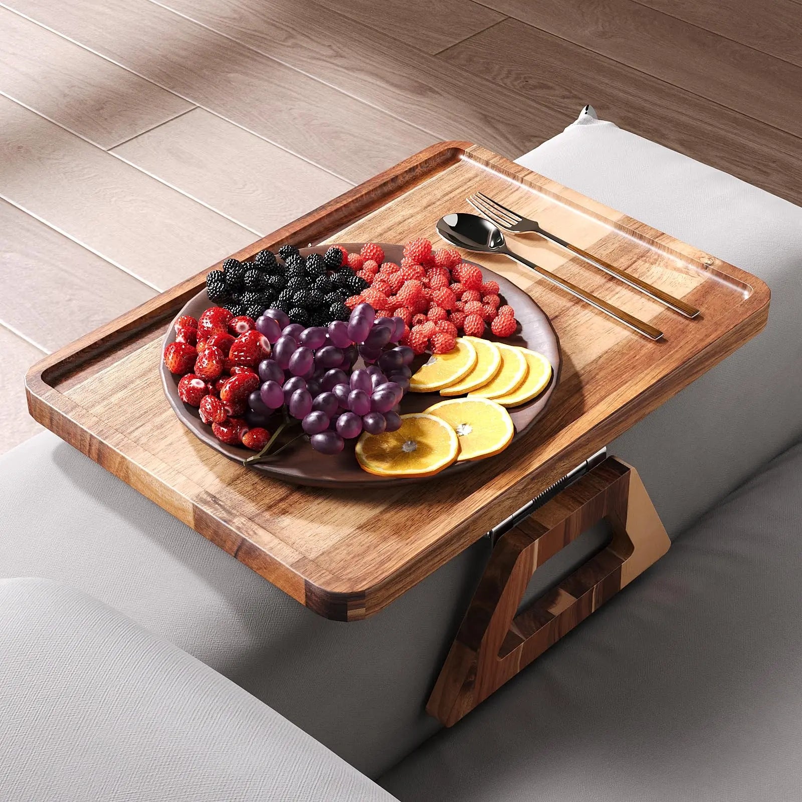 Mroace Folding Acacia Wood Couch Arm Tray