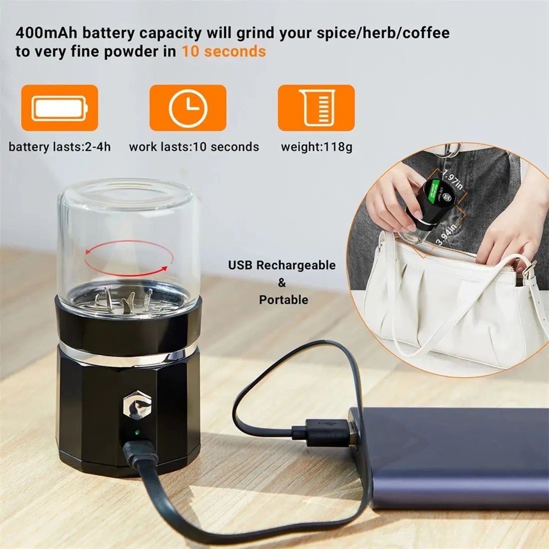 Mroace Portable Rechargeable Electric Coffee Grinder
