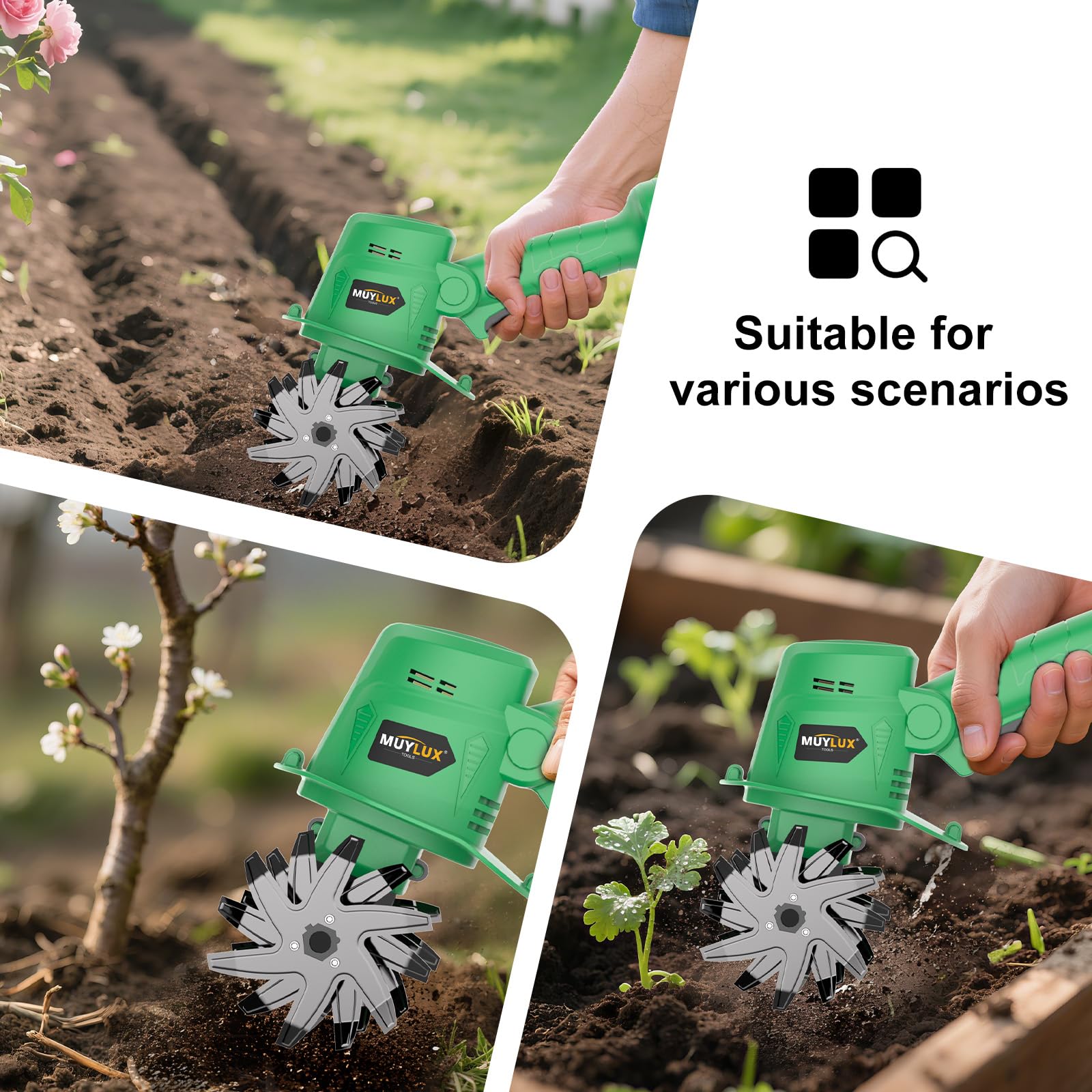 Mroace 20V Cordless Tiller Cultivator for Gardening