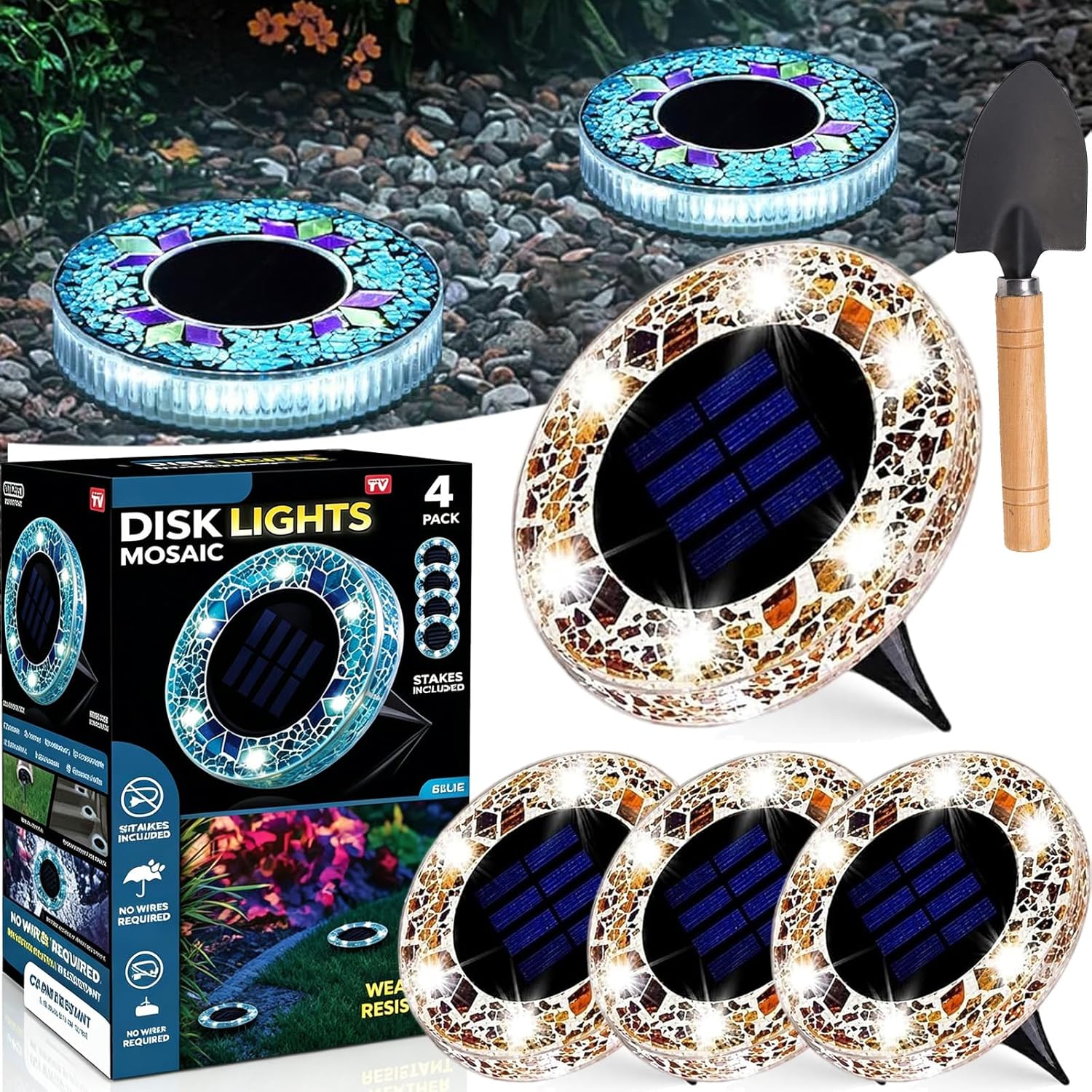 Mroace Waterproof Solar Mosaic Disk Lights