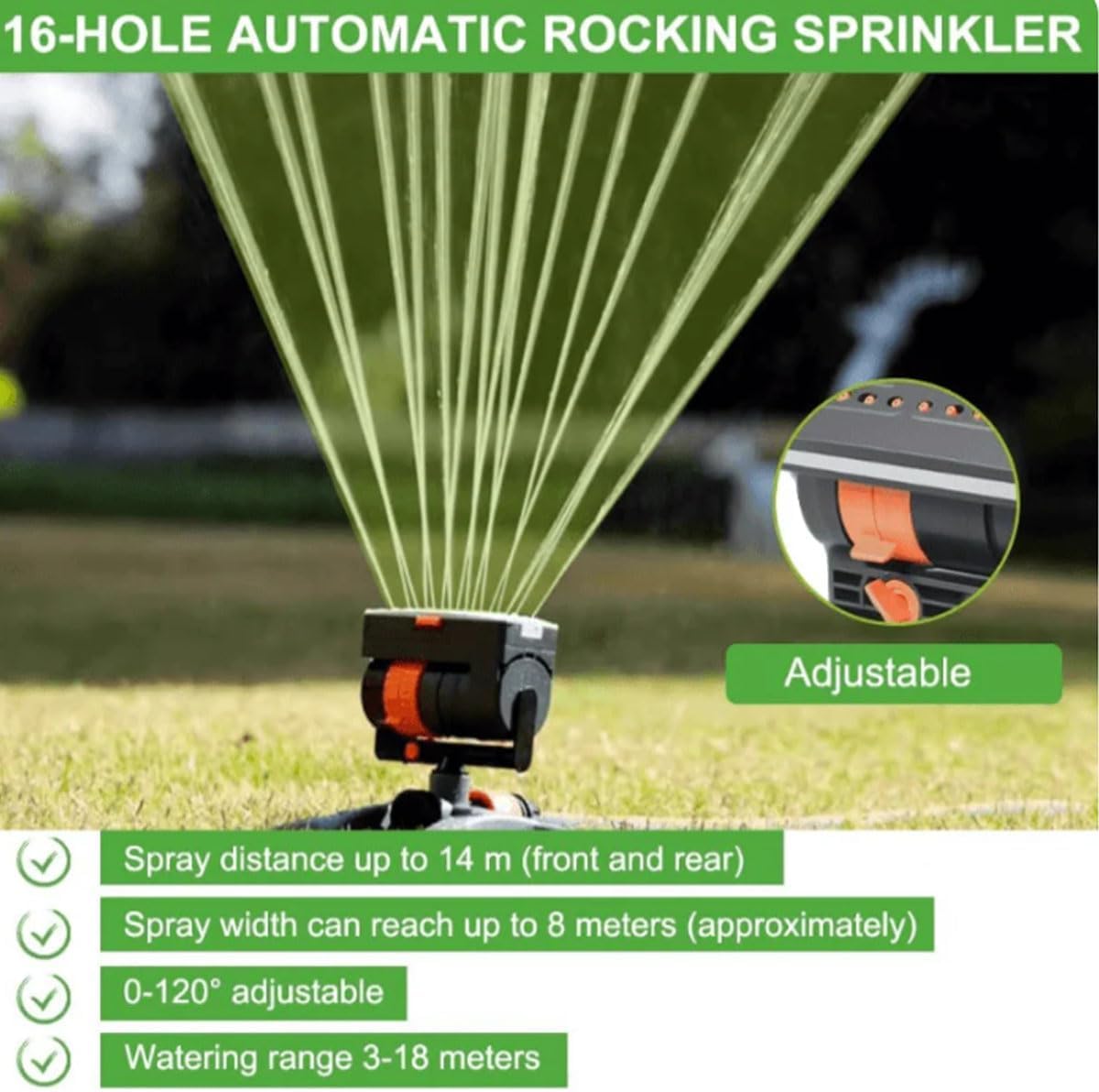 Mroace Wide-Coverage Adjustable Oscillating Lawn Sprinkler
