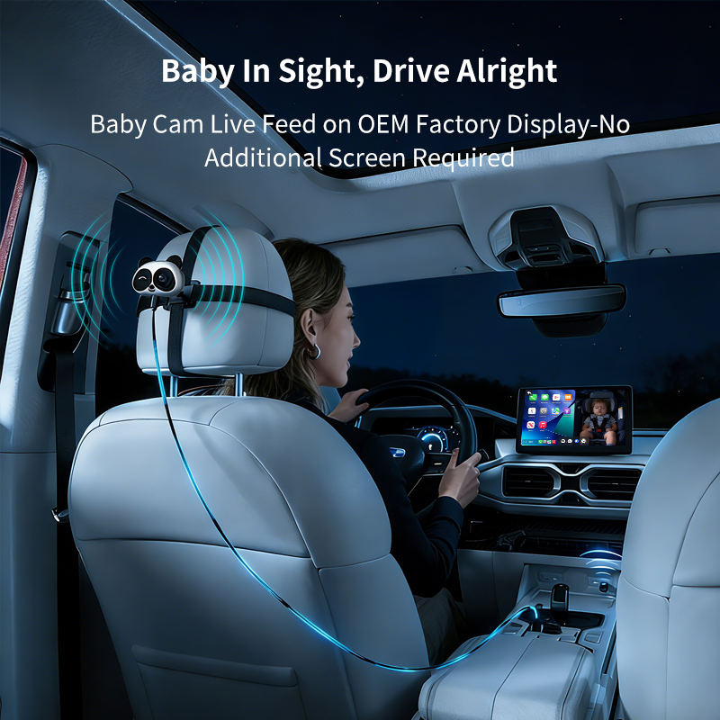 Mroace 1080P HD Baby Car Camera with Wireless CarPlay Adapter