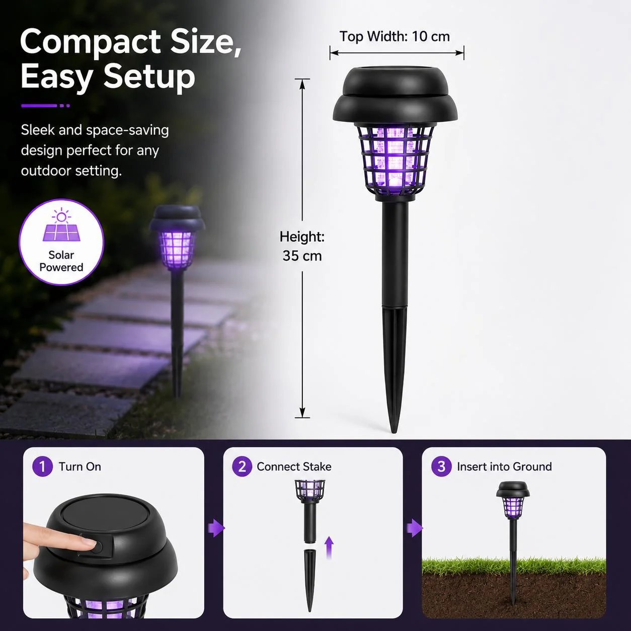 Mroace Solar Mosquito Zapper Light – Outdoor Garden Stake Lamp, UV Insect Killer & Solar Pathway Light